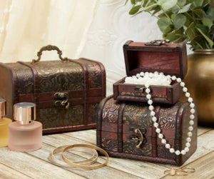 Set of 3 Small Wooden Treasure Chest Box for Jewelry Storage