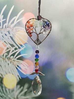 Healing Crystal Decor Tree of Life Car Hanging Accessories Suncatcher with Wings 7 Chakras Window