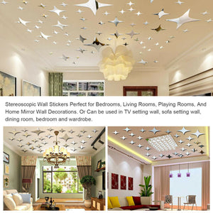 43PCS 3D Wall Stickers Home Decor DIY Art Mirror Star Decal Bedroom Removable - NEW