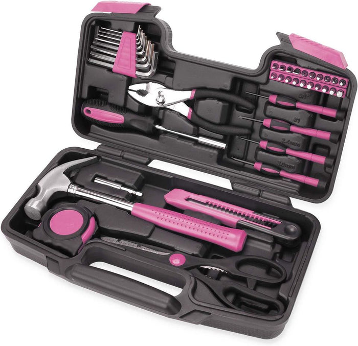 40-Piece All Purpose Household Pink Tool Kit for Girls, Ladies and Women - Includes All Essential Tools for Home, Garage, Office and College Dormitory