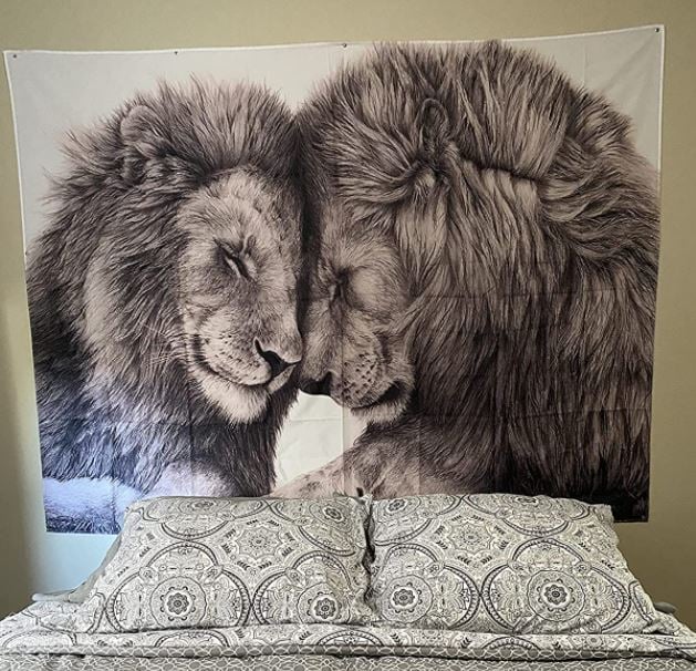 60x40 Black & White Lion Tapestry for Couples Home Hanging Decor Living Room Bedroom