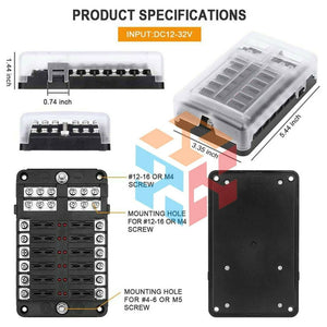 ⚡NEW⚡ 12-Way Blade Fuse Box Block Holder LED Indicator 12V 32V Auto Marine Waterproof
