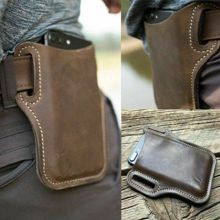 🔥 NEW | Men Cell Phone Belt Pack Bag Loop Waist Holster Pouch Case Cowhide Leather