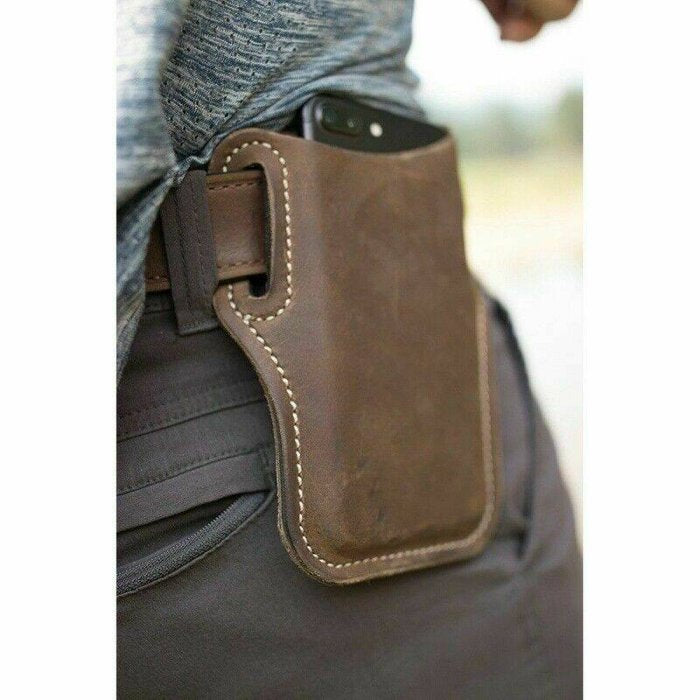 🔥 NEW | Men Cell Phone Belt Pack Bag Loop Waist Holster Pouch Case Cowhide Leather