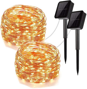 Solar String Lights, 100 LED, 2 Pack (Color: Warm White)