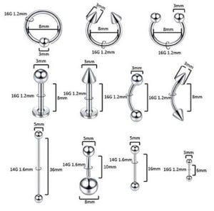 140 PCS Piercing Kit Stainless Steel14G 16G