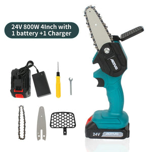4" Cordless Mini Chainsaw Electric Chain Saw 24V 800W Wood Cutter Cutting Tool