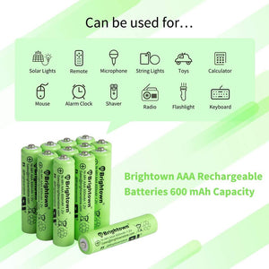 Pack of 12 rechargeable AAA batteries, 600mAh 1.2V for solar lights