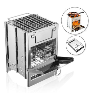 Portable Wood Burning Stove | Folding Stainless Steel Outdoor Camping Picnic BBQ