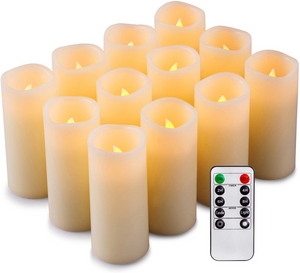 Set of 12 Flameless Candles Battery Operated LED Pillar Real Wax Electric Unscented Can Candles with Remote Control