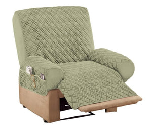 Diamond Quilted Stretch Recliner Cover with Storage Sage Recliner, Sage