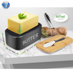 Large Butter Dish with Lid Ceramics Butter Keeper Container (Black)