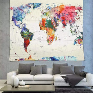 Retro World Map Tapestry Wall Hanging Abstract Map Wall Hanging Art- 60L x 50W