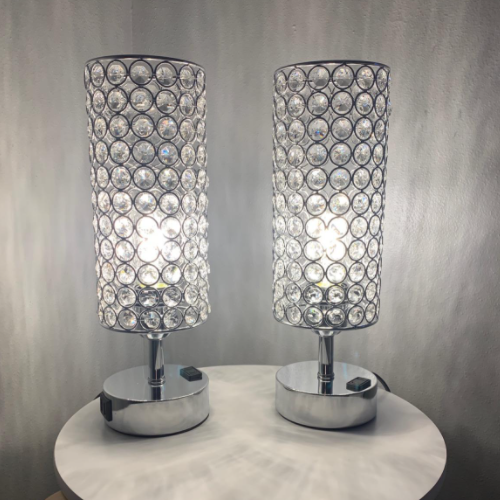 Set of 2 Touch Control Crystal Table Lamp, Modern Elegant Decor Nightstand Lamps Built-in USB