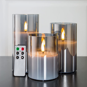 🔥📌 3 Pack Glass Flameless Candles with Rem0te Battery Operated Flickering LED- SALE