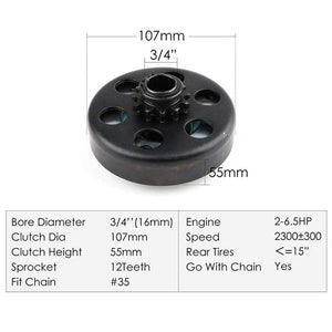 ⚡️NEW 📣 Go Kart Clutch 3/4 Bore 12T for #35 Chain, Predator 212 #25479 🌷