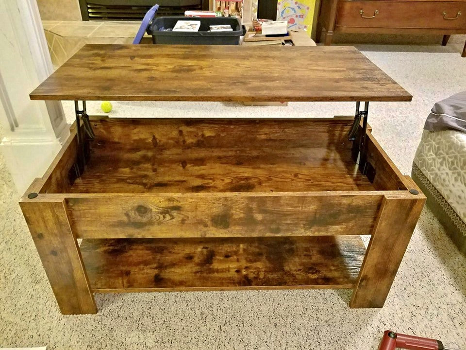 Rustic Lift Top Coffee Table w/Hidden Compartment & Storage Space, Rustic Brown