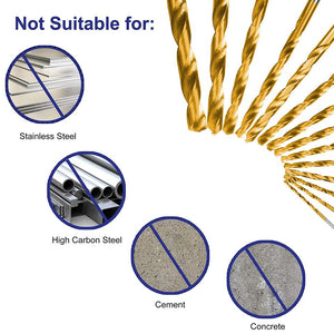 99pcs Titanium Twist Drill Bit Set, 135 Deg Tip High Speed Steel, Size from 1/16 Inch up to 3/8 Inch NEW