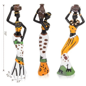 3pc, 7.5" African Statue Collectible Decor, Exotic Tribal Lady African Art Piece, Home Decoration
