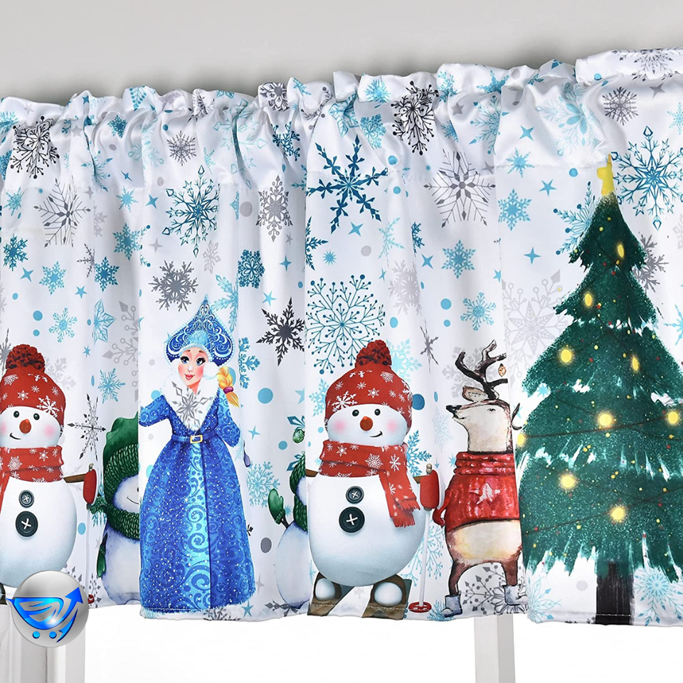 Snowman Snowflake Christmas Tree Kitchen Curtain