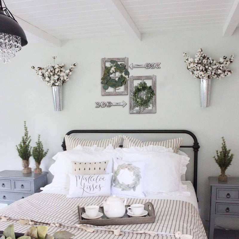 New Set of 2 White Farmhouse Rustic Wall Art Decor Window Frame and 2 ...