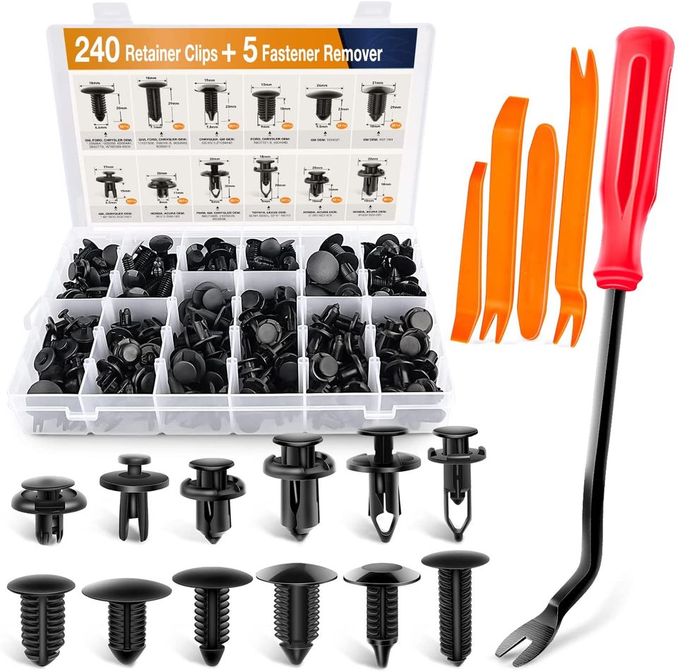 �240PCS Bumper Retainer Clips Car Plastic Rivets Fasteners Push Retainer Kit Most Popular Sizes Auto Push Pin Rivets Set -Door Trim Panel Fender