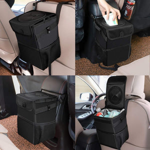 Foldable and portable car trash can - black