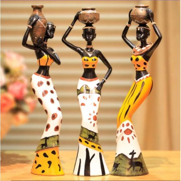 3pc, 7.5" African Statue Collectible Decor, Exotic Tribal Lady African Art Piece, Home Decoration