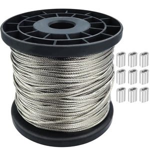 1/16 Wire Rope 328 FT Aircraft Cable with 120Pcs Aluminum Crimping Sleeve, 7x7 Strand Core