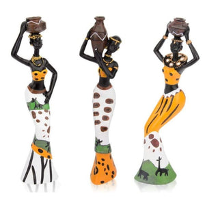 3pc, 7.5" African Statue Collectible Decor, Exotic Tribal Lady African Art Piece, Home Decoration