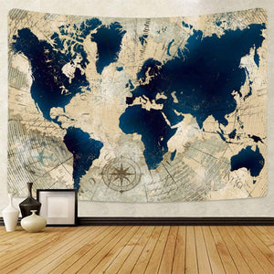 Retro World Map Tapestry Wall Hanging -39x59