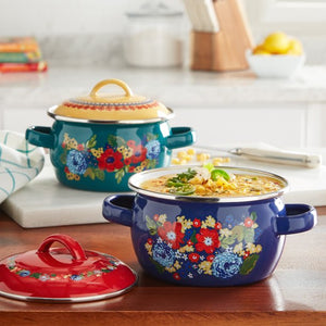 The Pioneer Woman Dazzling Dahlias 1-Quart Mini Dutch Oven, Set of 2