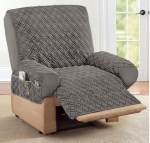 Diamond Quilted Stretch Recliner Cover with Storage Slate Gray Recliner