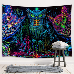 Psychedelic Owl Trippy Forest Line Art Tapestry 60X40 Inch