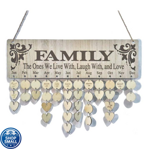 Wooden Family Birthday Reminder Calendar Board Decorative Tracker