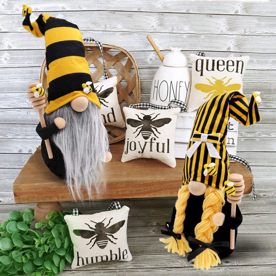 Set of 2 Bumble Bee Striped Gnome Farmhouse Kitchen Decor