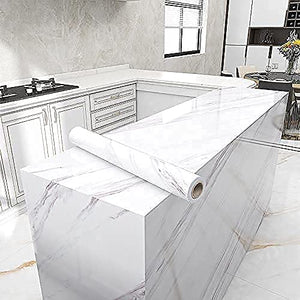 💯BRAND NEW-- Marble Countertop Paper Granite Gray/White Wallpaper Glossy Peel and Stick Adhesive 16"x120"