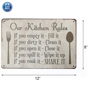 Kitchen Rules Plaque Wall Decor Rustic Metal Tin Sign (12X8-Inch)