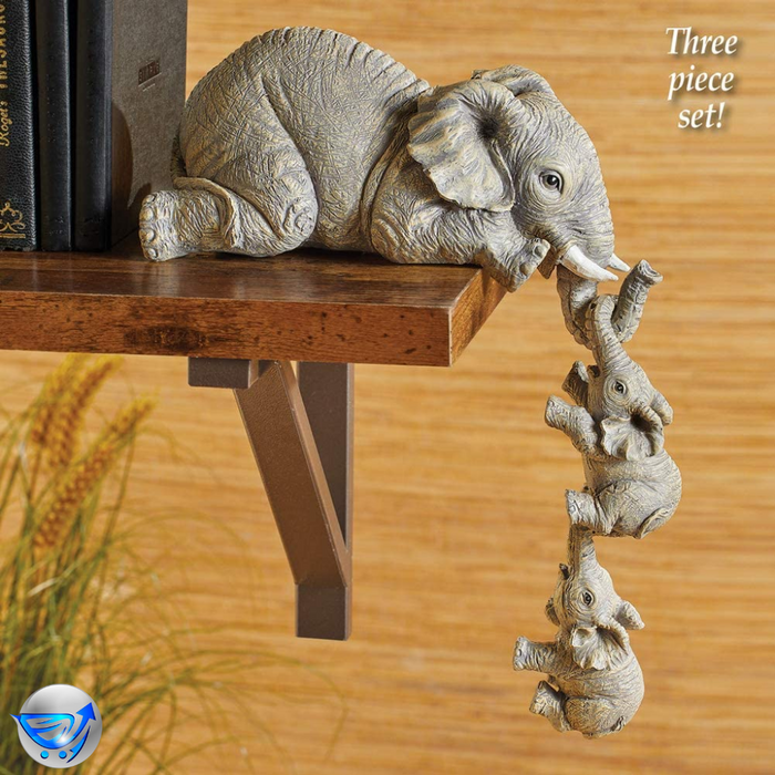 Elephant Sitter Hand-Painted Figurines (Set of 3)