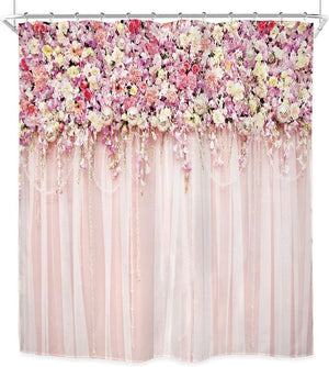 Bridal Floral Shower Curtain for Bathroom Flower Pink Rose Pattern Bath 72Wx72H Inch