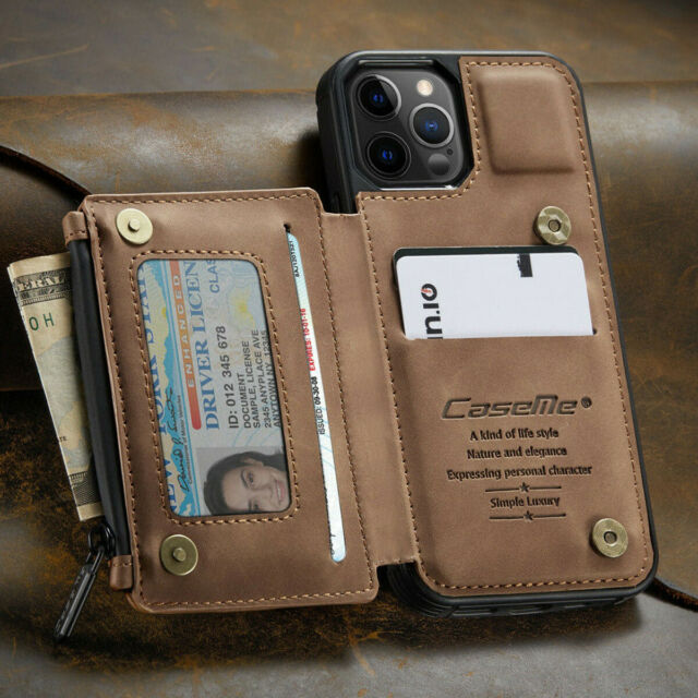 FOR iPhone 13/12/11 Pro Max Leather Wallet Zipper Magnet Flip Cover Card Case