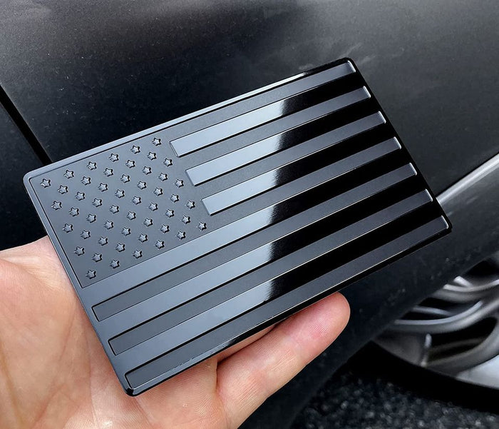USA Flag Black Metal Emblem for Cars, Trucks 5"x3" 2Pcs Forward and Reverse