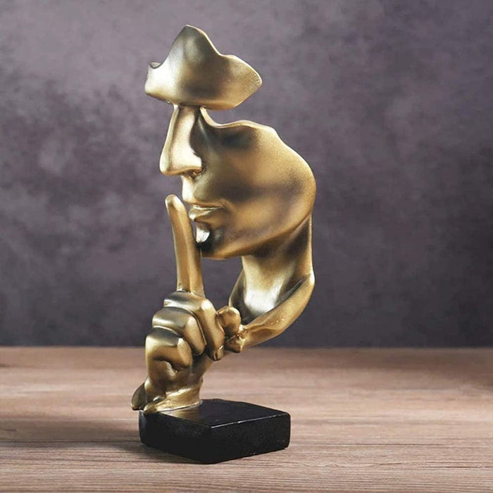 Thinker Statue, Silence is Gold Abstract Art Figurine, Modern Home Resin Sculptures Decorative