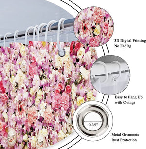 Bridal Floral Shower Curtain for Bathroom Flower Pink Rose Pattern Bath 72Wx72H Inch