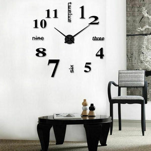 New-3D Mirror Surface Large Wall Clock Modern DIY Sticker Office Home Shop Art Decor-Black