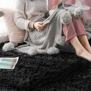Ultra Soft Black Fluffy Area Rugs for Living Room