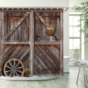 Shower Curtain Rustic Barn Door Farmhouse 72" W x 72" H Wooden Rustic Bathroom Decor