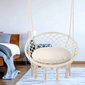 Hammock Chair Macrame Swing, Max 330 Lbs, Hanging Cotton Rope Hammock Swing Chair, Indoor/Outdoor