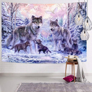 Tapestry Wolf Pink Family Wolves Tapestry for Bedroom 60"x40"