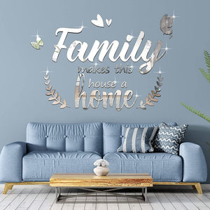 3D Acrylic Mirror Decal Wall Decor Stickers Family Letter Quotes for Home Office (Silver)